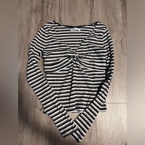 Hollister Knot-Front Striped Long-Sleeve Top Size M